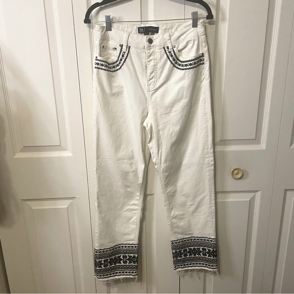 Women’s Boden Denim White Embroidered High Waisted Jeans Bohemian Style